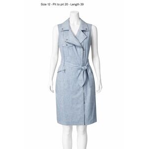 Calvin Klein Light Blue Sleeveless Moto Sheath Asymmetrical Women's Dress 12